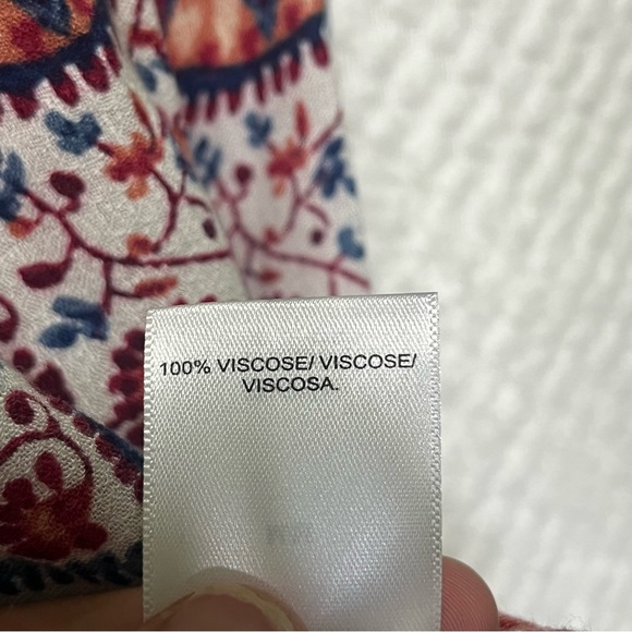 Lucky Brand Blouse Orange Maroon Details Floral Flowy Loose Fit Peasant Sleeve - Picture 8 of 8